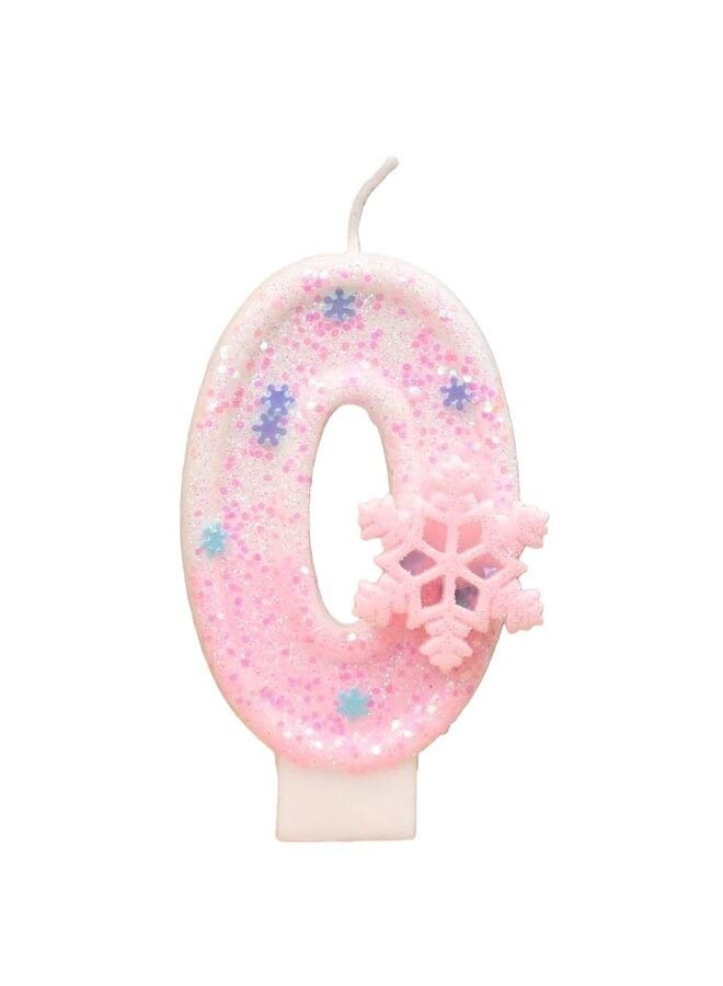 Pink snowflake-themed birthday candles, pink snowflake number candles, suitable for cake decorating, cupcake decorating, party decorations (number 0). - Image 1
